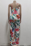 Print White Hollow Out Sexy Strap Bodycon Jumpsuit