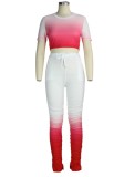Color Fade Crop Top and High Waist Ruched Pants Two Pieces Set