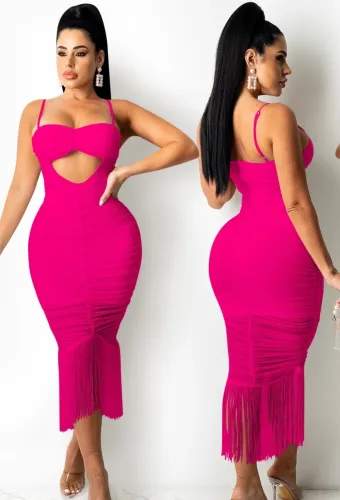 Rose Sexy Tassels Long Cami Midi Dress