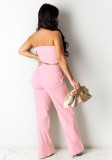 Pink Frill Crop Top and Wide Leg Pants Set