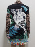 Print Zebra Long Sleeve Blouse Dress