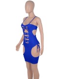 Blue Sexy Hollow Out Cami Slim Fit Dress