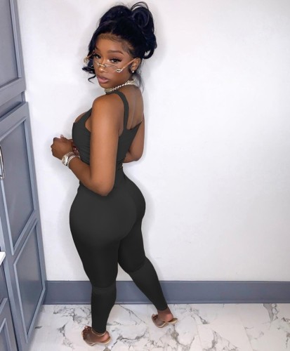Black Knotted Slim Fit Crop Top and Pants Two Pieces Set