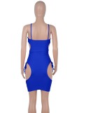 Blue Sexy Hollow Out Cami Slim Fit Dress