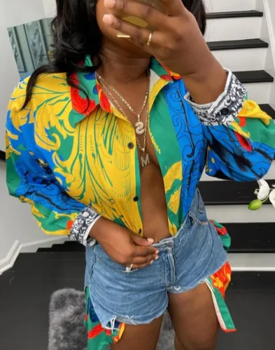 Casual Print Long Sleeve Blouse Dress