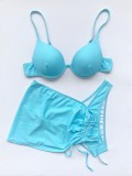 3Ppack Blue Bikini Set with Cover Up Skirt
