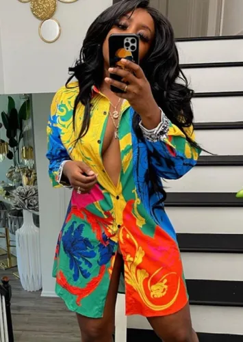 Casual Print Long Sleeve Blouse Dress