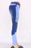 Patch Color Block High Waist Casual Blue Jeans