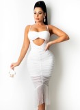White Sexy Tassels Long Cami Midi Dress