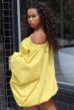 Yellow Off Shoulder Puff Sleeve Casual Loose Dress