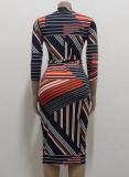 Stripes Slim Fit Midi Dress Matching Belt