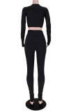 Black Sexy Cut Out Tight Crop Top and Pants Two Pieces Set