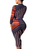 Stripes Slim Fit Midi Dress Matching Belt