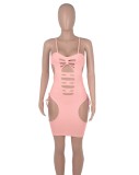 Pink Sexy Hollow Out Cami Slim Fit Dress