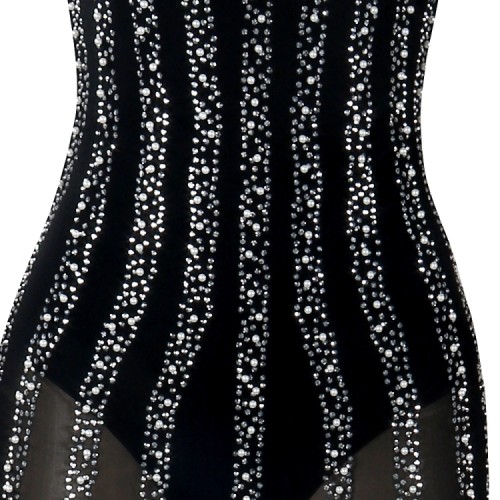 Sexy Black Beaded Strap Slim Fit Cocktail Dress