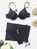 3Ppack Black Bikini Set with Cover Up Skirt
