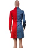 Color Matching Long Sleeve Denim Blouse Dress