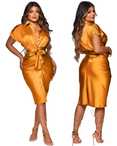 Champagne Button Up Blouse Dress with Matching Belt