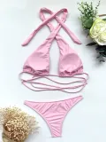 Pink Wrap Halter Bikini Set