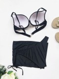 3Ppack Black Bikini Set with Cover Up Skirt