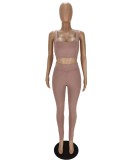 Pink Knotted Slim Fit Crop Top and Pants Two Pieces Set