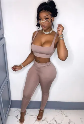 Pink Knotted Slim Fit Crop Top and Pants Two Pieces Set