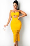 Yellow Sexy Tassels Long Cami Midi Dress