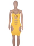 Yellow Sexy Hollow Out Cami Slim Fit Dress