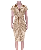 Khaki Button Up Blouse Dress with Matching Belt