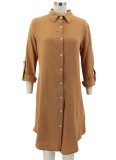 Khaki Casual Long Sleeve Shirt Dress