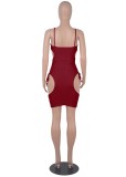 Red Sexy Hollow Out Cami Slim Fit Dress