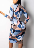 Geommetric Slim Fit Midi Dress with Matching Belt