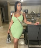 Green Sexy Ribbed Cami Fitted Dress