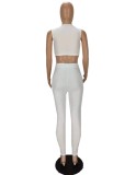 White Knotted Slim Fit Crop Top and Pants Two Pieces Set