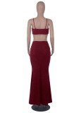 Red Cut Out Cami Mermaid Evening Dress