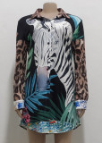 Print Zebra Long Sleeve Blouse Dress