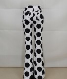 Casual White and Black High Waist Flare Trousers