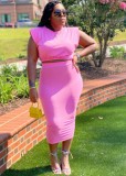 Pink Cap Sleeve Crop Top and Skirt Two Pieces Set