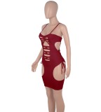 Red Sexy Hollow Out Cami Slim Fit Dress