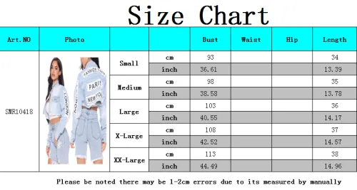 Blue Patch Letter Long Sleeves Pocket Short Denim Jacket