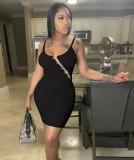 Black Sexy Ribbed Cami Fitted Dress