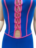 Blue Lace-Up Hole Sexy Halter Bodycon Jumpsuit