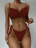 Brown Frill Strings Strap Swimwear Two Pieces Set