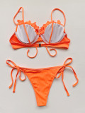 Orange Frill Strings Strap Swimwear Two Pieces Set