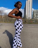 Casual White and Black High Waist Flare Trousers