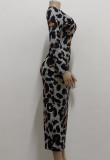 Leopard Slim Fit Midi Dress with Matching Belt