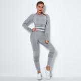 Sports Gray Long Sleeve Yoga Pants Set