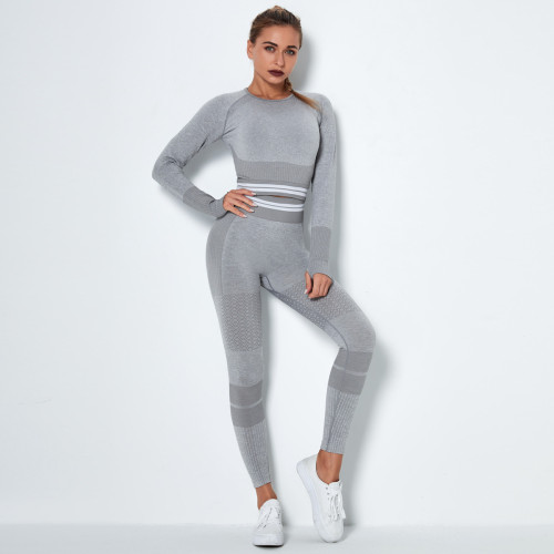 Sports Gray Long Sleeve Yoga Pants Set