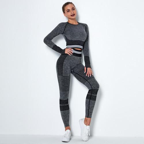 Sports Black Long Sleeve Yoga Pants Set