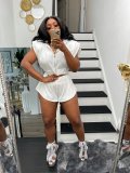 White Zipper Hooded Crop Top and Shorts Sports Suits